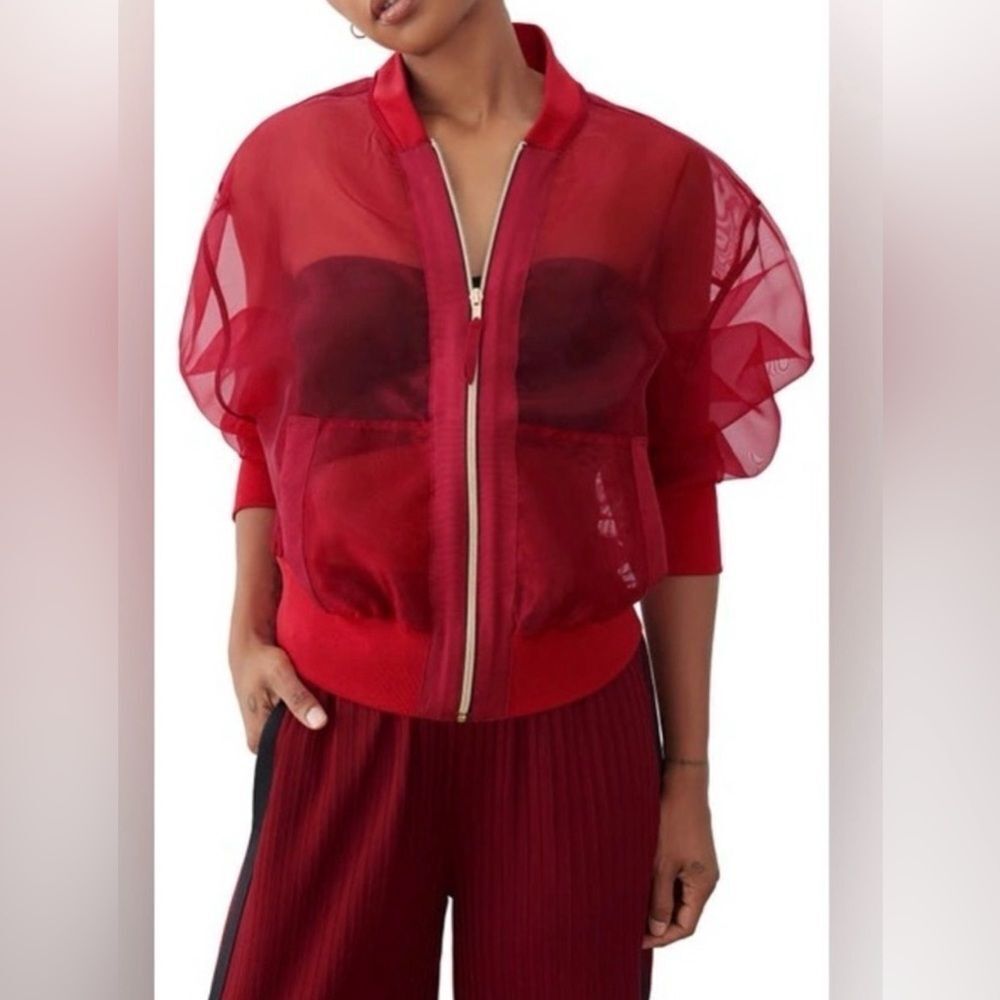 NWT GSTQ Women's Port Red Sheer Bomber Full Zip Bomber Jacket - Size XL